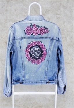 Vintage Levi's Denim Jacket Hand Painted Floral Skull Medium