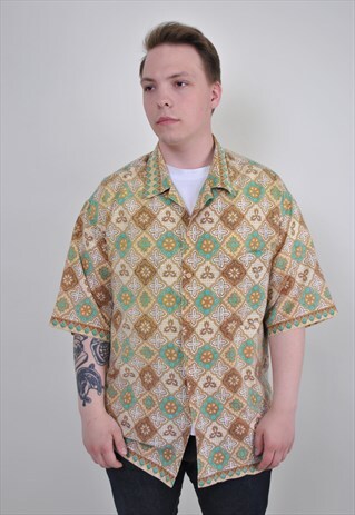 RETRO HIPSTER ABSTRACT SHIRT, 70S VINTAGE HAWAII BUTTON DOWN