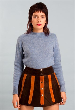 70S VINTAGE WOOL WINTER JUMPER CREW NECK KNITWEAR BABY BLUE