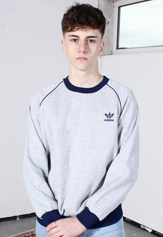 VINTAGE ADIDAS GREY AND NAVY TREFOIL SWEATSHIRT