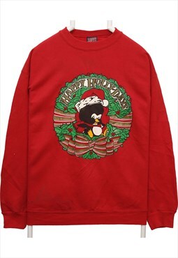 Savvy 90's Happy Holidays Crewneck Sweatshirt XLarge Red