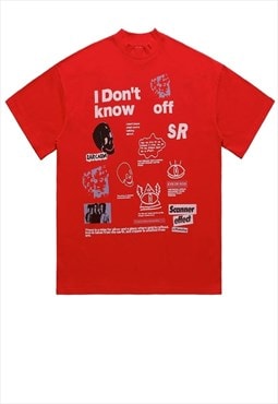 Poster print t-shirt graffiti tee grunge raver top in red