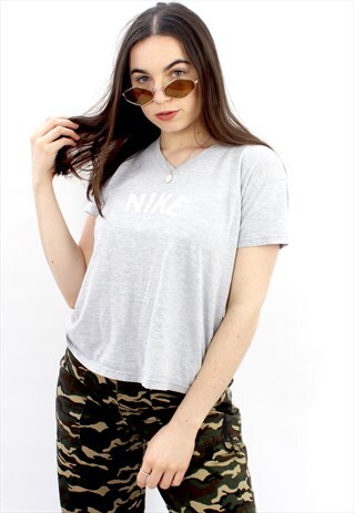 90'S RETRO GREY & WHITE SPELL-OUT T-SHIRT