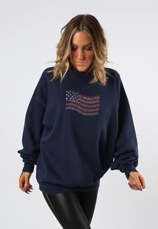 SWEATSHIRT JUMPER OVERSIZED USA FLAG LOGO UK 18 (24S)