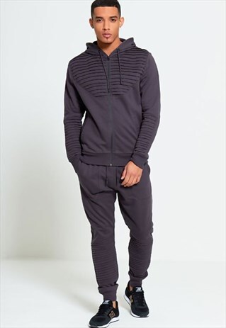 MENS CHARCOAL RIBBED DETAIL LOUNGEWEAR TRACKSUIT