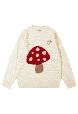 Psychedelic sweater mushroom print knitwear jumper in cream
