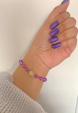 PURPLE AND GOLD SWAROVSKI CRYSTAL BEAD BRACELET