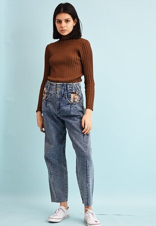 80'S RETRO HIGH WAIST STONEWASH MOMS DENIM JEANS