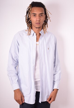 RALPH LAUREN MENS VINTAGE SHIRT LARGE BLUE STRIPES 90S