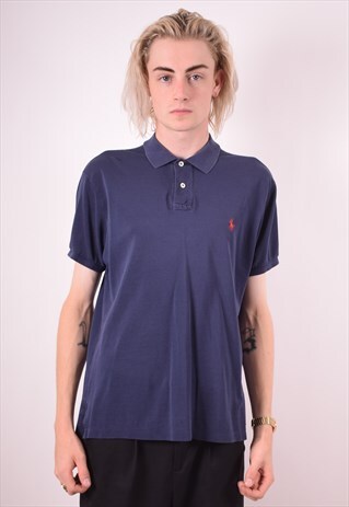 POLO RALPH LAUREN MENS VINTAGE POLO SHIRT LARGE BLUE 90S