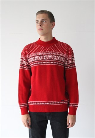 VINTAGE RETRO SUPER WARM RED CHRISTMAS SWEATER JUMPER