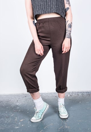 VINTAGE 1990S BROWN HIGH-WAISTED TROUSERS