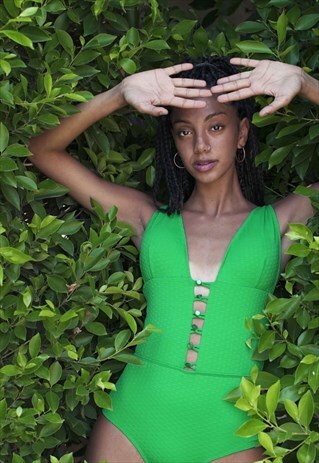 GREEN BUTTONS SWIMSUIT