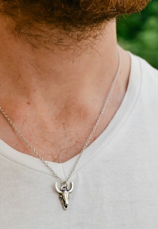 MENS NECKLACE STAINLESS STEEL BULL HEAD FOR MEN LINK CHAIN