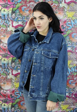 VINTAGE 80S DARK BLUE BLANKET LINED DENIM JACKET.