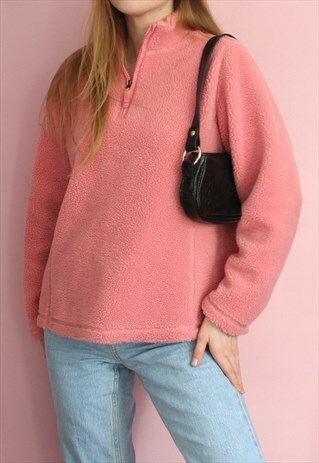 PINK FLUFFY 1/4 ZIP FLEECE