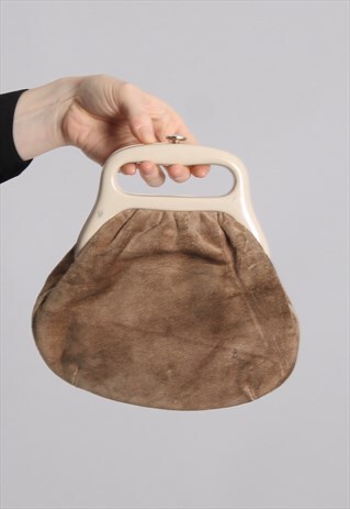 VINTAGE 70S BEIGE SUEDE CLUTCH BAG PURSE