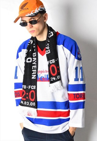 VINTAGE 90S WHITE STRIPED HOCKEY JERSEY SHIRT