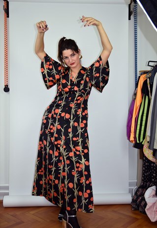 VINTAGE FLORAL PRINT MAXI DRESS, MEDIUM SIZE