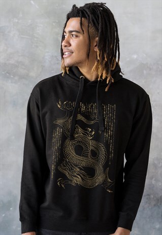 JAPANESE DRAGON CALLIGRAPHY HOODY MENS HOODED TOP HOODIE