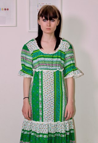 70S GREEN BOHEMIAN SUMMER FESTIVAL DRESS