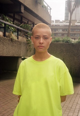 SAFETY GREEN T-SHIRT WITH WOVEN LABEL DETAIL