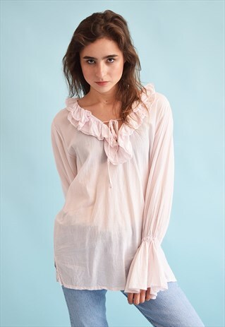 Y2K RETRO BOHO FESTIVAL PASTEL OVERSIZED DRAPED BLOUSE TOP