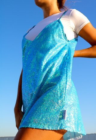 BABY BLUE SEQUIN SLIP MINI DRESS