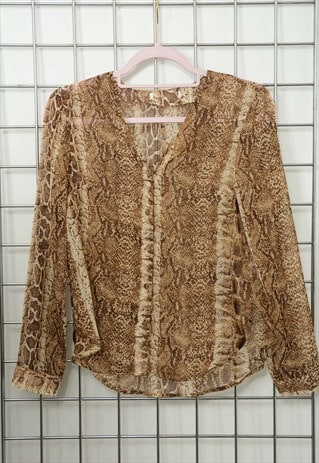 VINTAGE Y2K LEOPARD PRINT SHIRT BROWN SIZE S