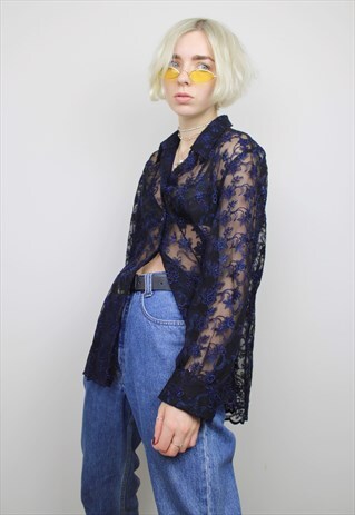 BLACK OVERSIZED LACE SHIRT