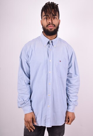 TOMMY HILFIGER MENS VINTAGE SHIRT XL BLUE 90'S