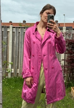 Y2K Vintage Double Breasted Si lk Blend Trench Coat Pink