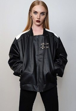 Motorsport jacket faux leather racing bomber snake skin coat