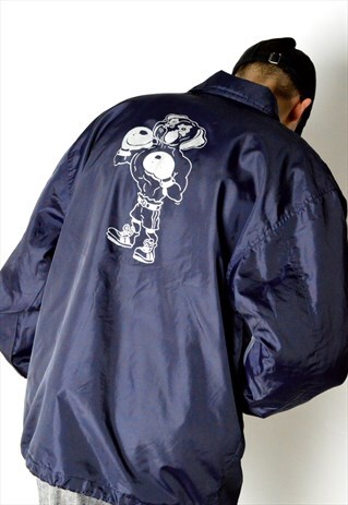 VINTAGE 90S NAVY BLUE BOXER SHELL COACH JACKET
