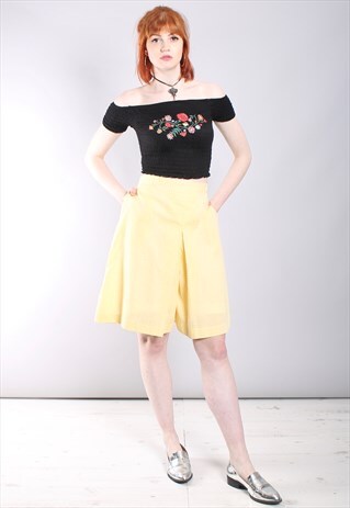 VINTAGE 70S YELLOW GINGHAM CHECK CULOTTE SHORTS