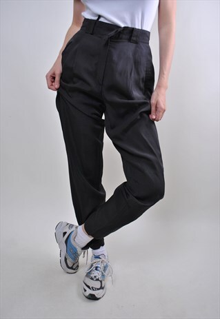 WOMAN HIGH WAIST BLACK VINTAGE SUIT MINIMALIST TROUSERS
