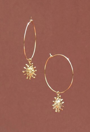 GOLD PLATED CELESTIAL 90S SUN DAINTY GOLD HOOP EARRINGS