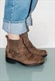 VINTAGE WESTERN STYLE LEATHER ANKLE BOOTS IN BROWN