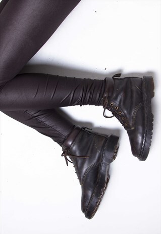 VINTAGE 90S DR MARTENS DARK BROWN LEATHER BOOTS ID:9010
