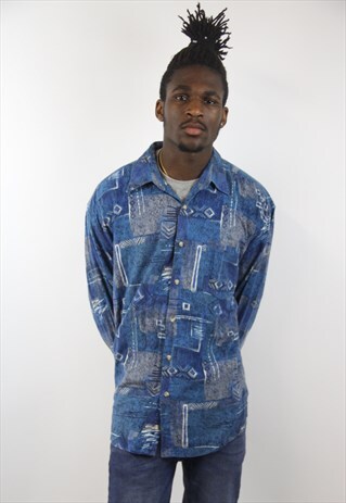 VINTAGE FLANNEL PATTERNED BLUE SHIRT