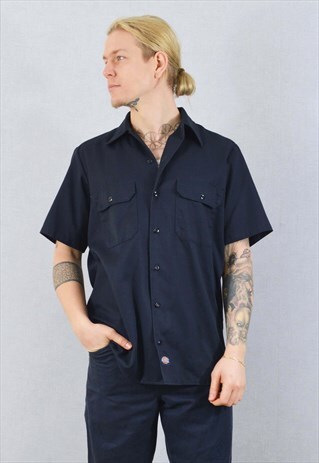 VINTAGE DICKIES WORK SHIRT SHORT SLEEVE NAVY