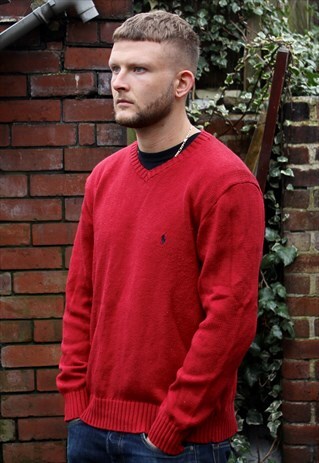 VINTAGE RED POLO RALPH LAUREN SWEATER M/L