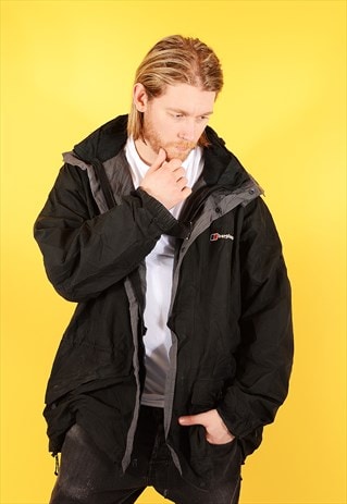 VINTAGE BERGHAUS GORE-TEX RAIN COAT BLACK GREY