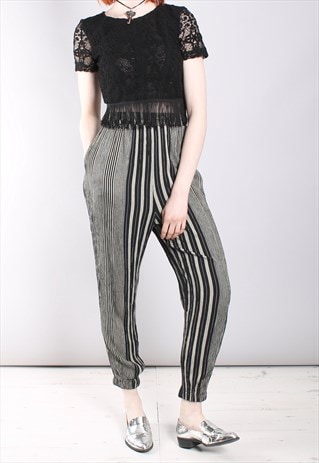 VINTAGE 80S STRIPE TEXTURED HIGH WAISTED TAPERED TROUSERS