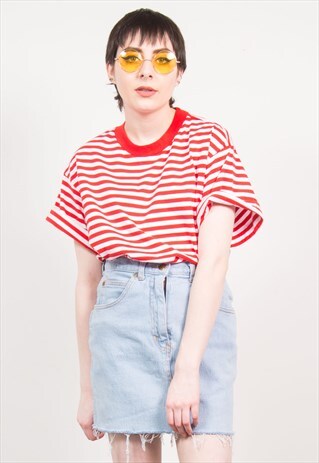 VINTAGE BLUE DENIM RAW HEM SKIRT