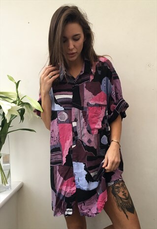 PATTERNED ABSTRACT OVERSIZED VINTAGE UNISEX FESTIVAL SHIRT.
