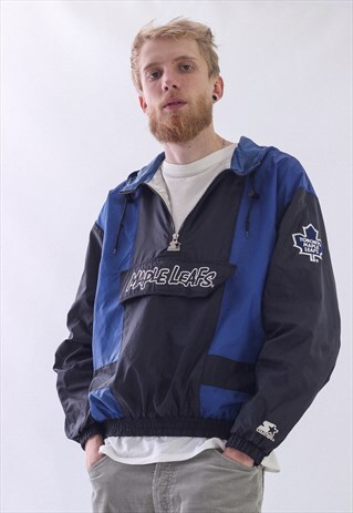 VINTAGE MENS MAPLE LEAFS TORONTO NHL HALF ZIP ANORAK JACKET