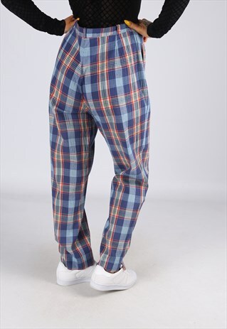HIGH WAISTED TROUSERS TARTAN PRINT WIDE TAPERED UK 14 (G25O)