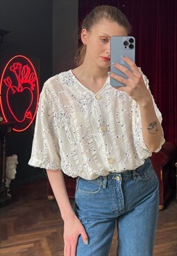 Short sleeve Shirt with applique, Embroidered blouse