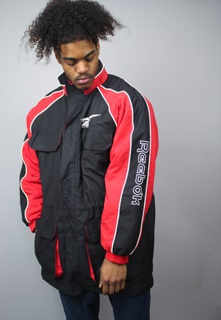VINTAGE REEBOK RED AND BLACK SPELLOUT SLEEVE COAT